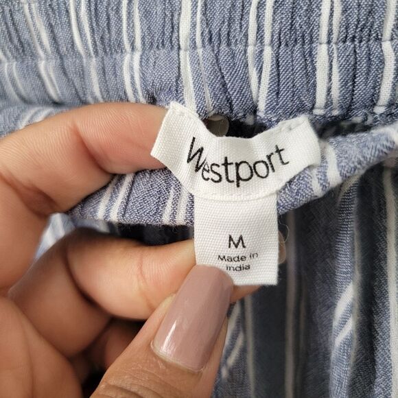 WESPORT Flowy A-Line Skirt Blue Striped White Embroidered Size Medium - Picture 4 of 10